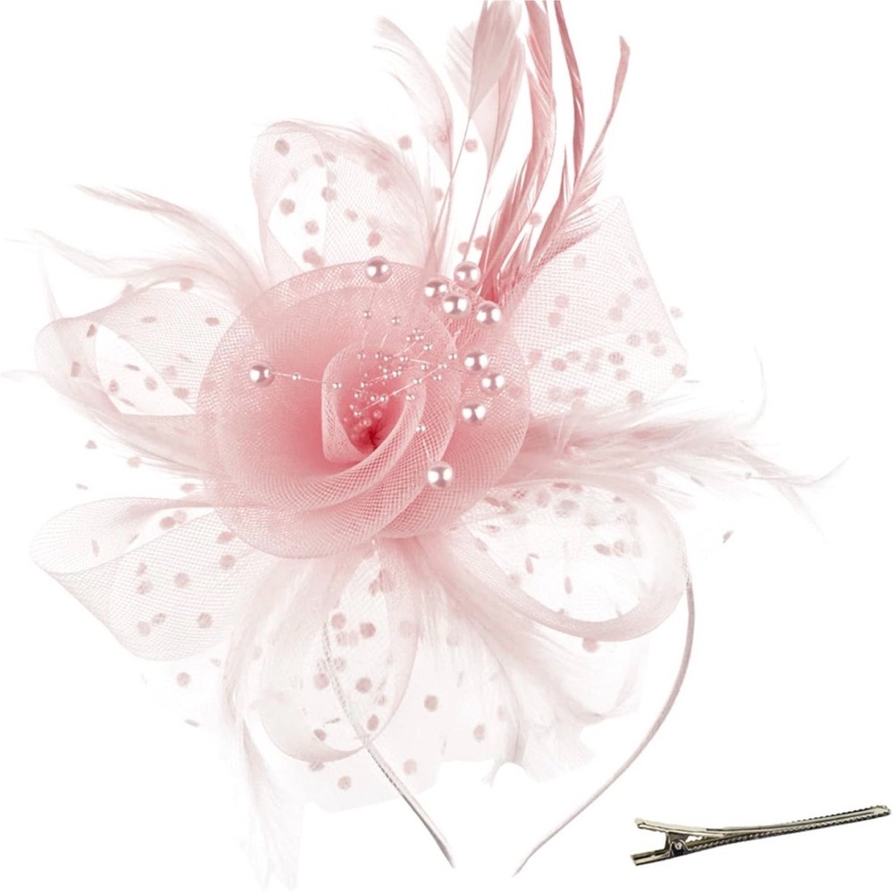 Delicate Pink Floral Feather Fascinator Headband